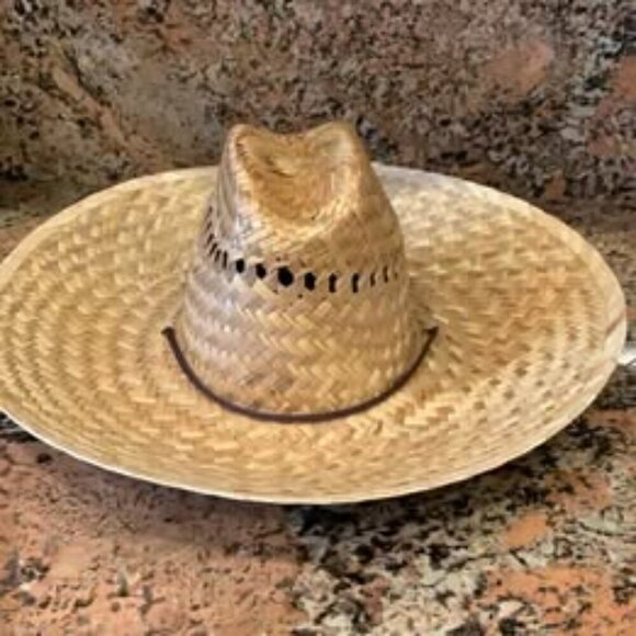 Mexican Extra Big Brim Palm Leaf Sun Hat With Adjustable Neck Cord New - Picture 7 of 7